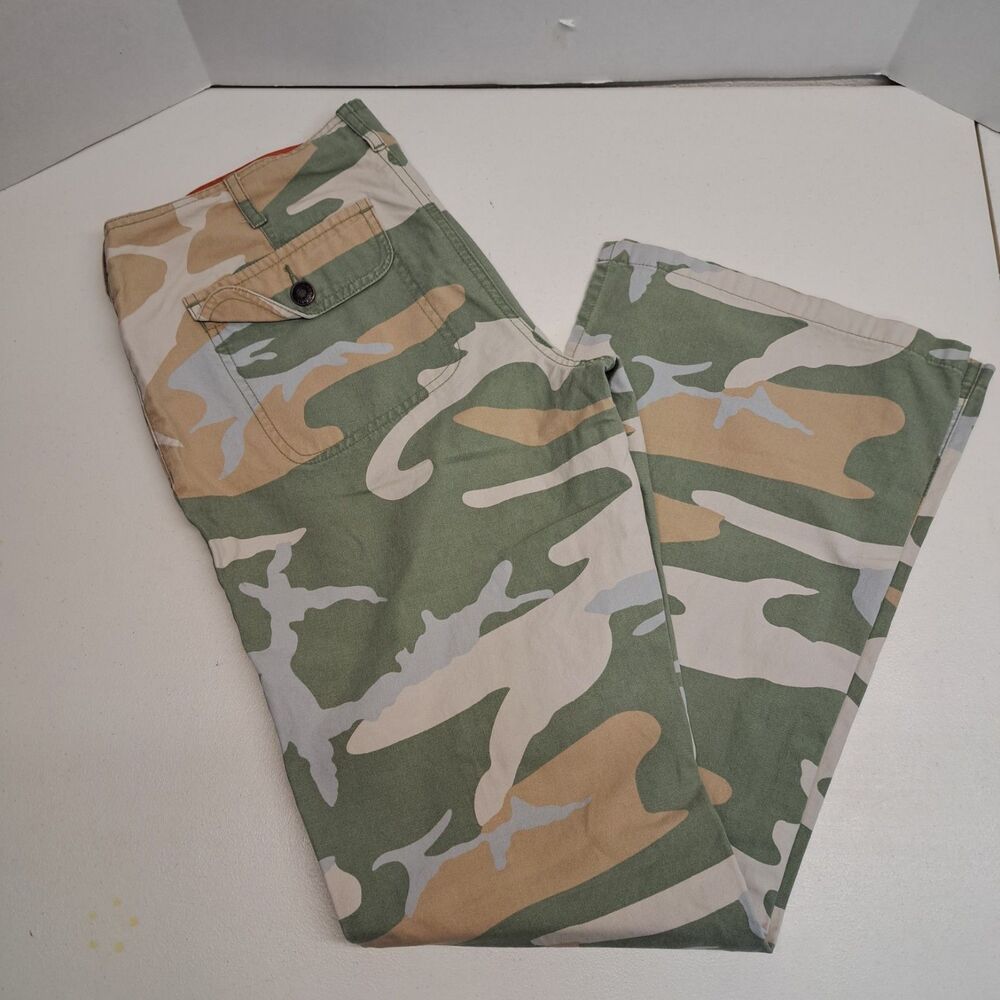 Vintage Abercrombie & Fitch Green And Tan Camo Pants Split Hem Women's 8 - Picture 2 of 10